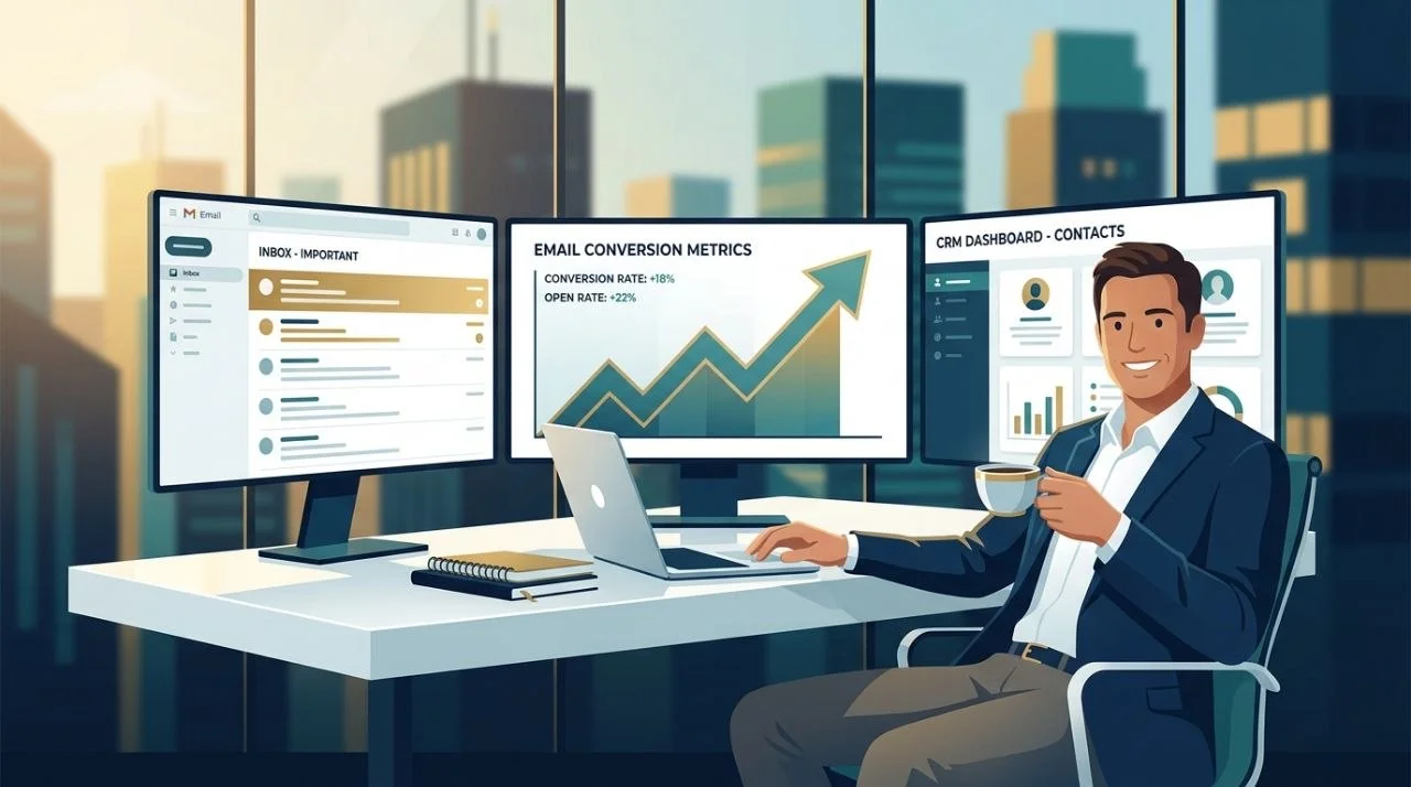 Consultant email marketing strategy dashboard showing email automation and lead nurturing"